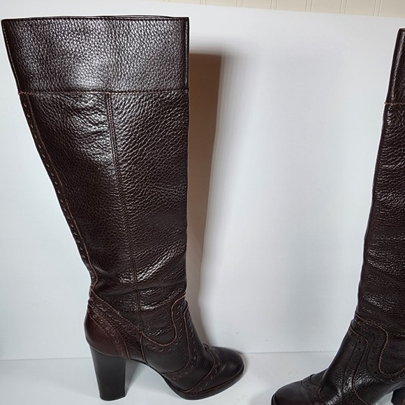 Michael Kors Boots Womens 5.5 Brown Pebbled Leather Tall Chunky Pull On Zip - Picture 1 of 16